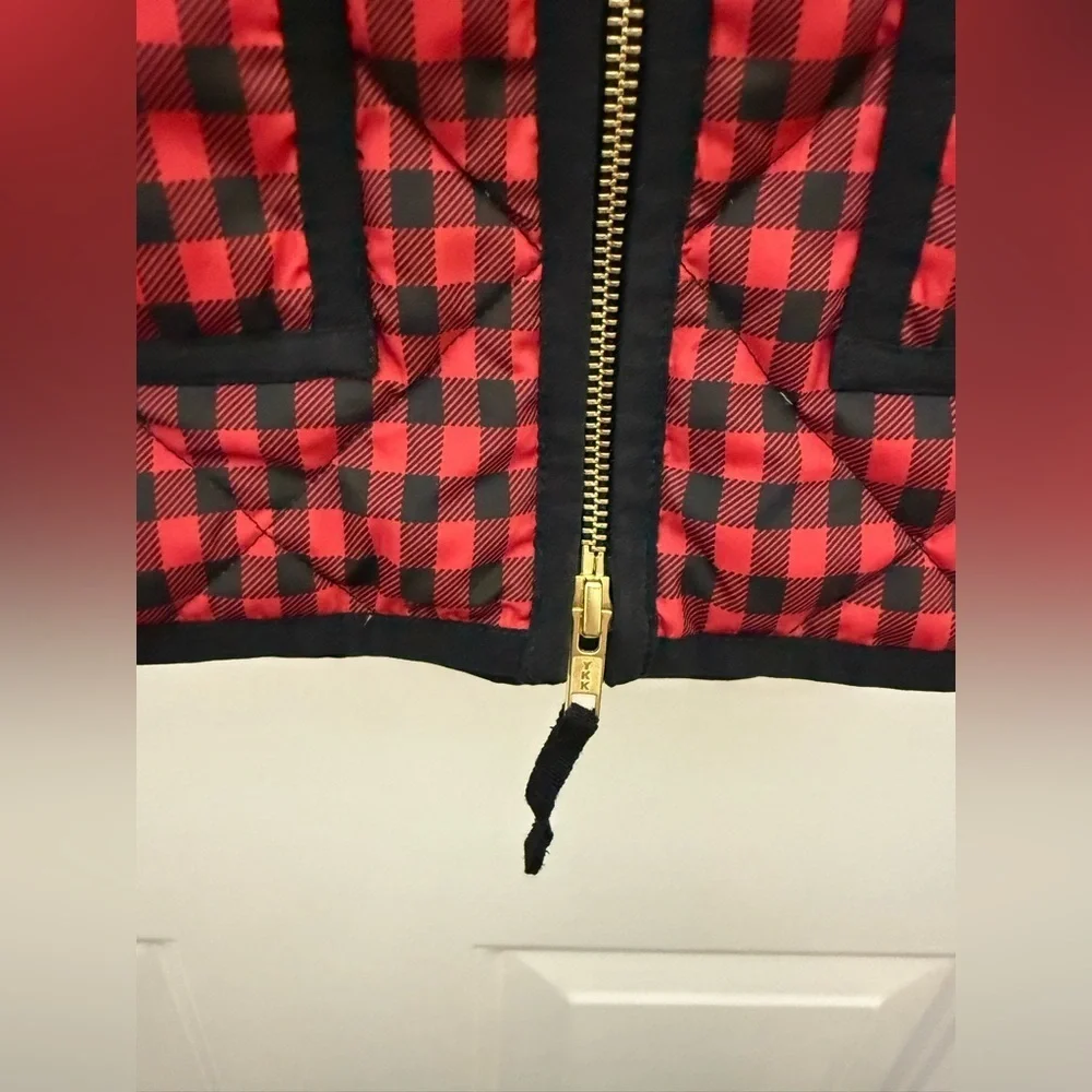 J.Crew Womens Buffalo Check Down Puffer Vest Size XS Red/Black Full-Zip